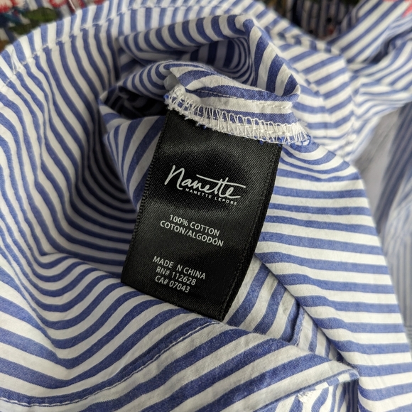 NANETTE LEPORE Embroidered Floral Button Down Long Sleeve Cotton Dress Shirt - Picture 10 of 12